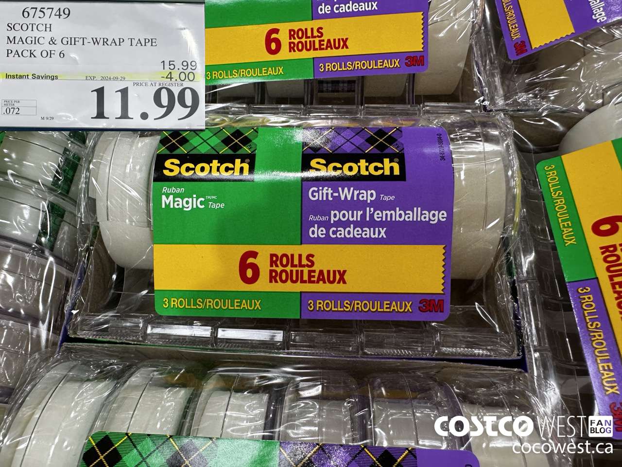 675749 3M SCOTCH MAGIC TAPE/GIFT WRAP TAPE 6PK ($4.00 INSTANT SAVINGS EXPIRES ON 2024-09-29) $11.99