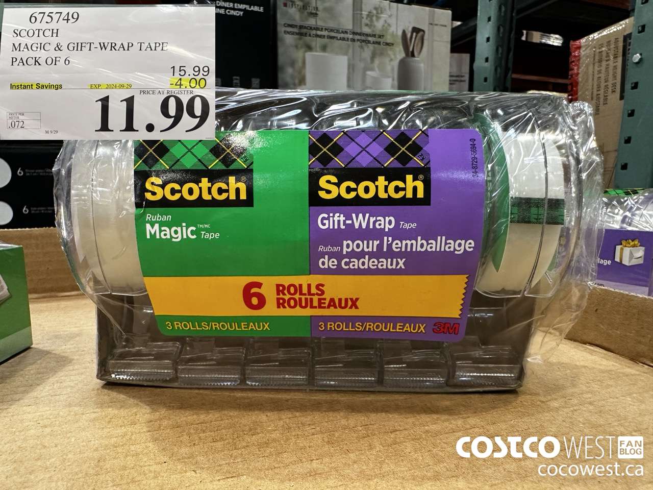 675749 3M SCOTCH MAGIC TAPE/GIFT WRAP TAPE 6PK ($4.00 INSTANT SAVINGS EXPIRES ON 2024-09-29) $11.99