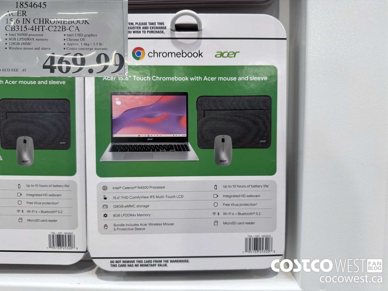 1854645 ACER 15.6 IN CHROMEBOOK CB315-4HT-C22B-CA $469.99