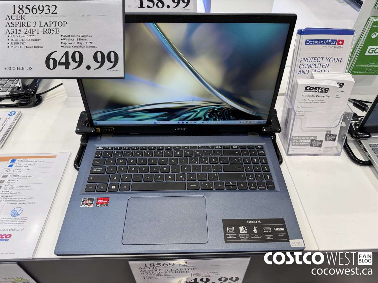 1856932 ACER ASPIRE 3 LAPTOP A315-24PT-R05E $649.99
