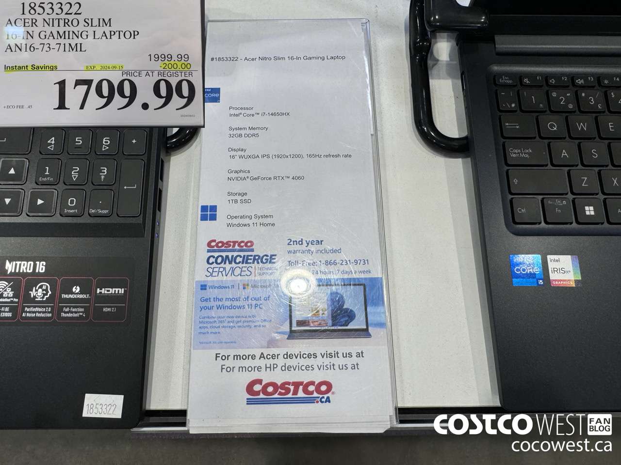 1853322 ACER NITRO SLIM 16IN GAMING LAPTOP AN16-73-71ML ($200.00 INSTANT SAVINGS EXPIRES ON 2024-09-15) $1799.99