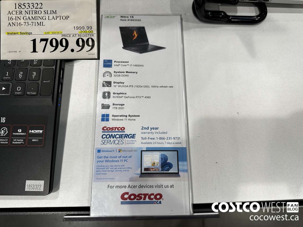 1853322 ACER NITRO SLIM 16IN GAMING LAPTOP AN16-73-71ML ($200.00 INSTANT SAVINGS EXPIRES ON 2024-09-15) $1799.99
