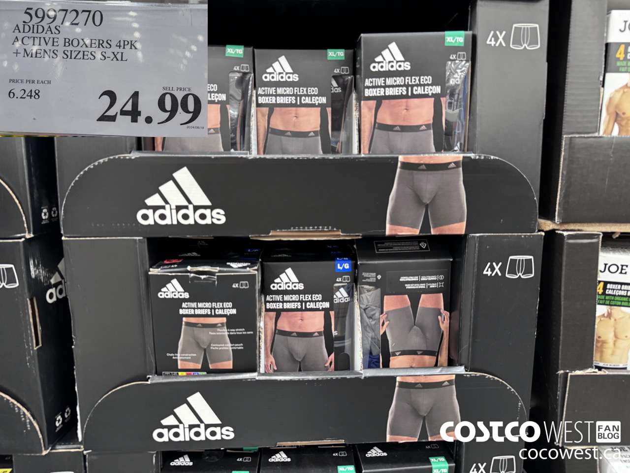 5997270 ADIDAS ACTIVE BOXERS 4PK MENS SIZES S-XL $24.99