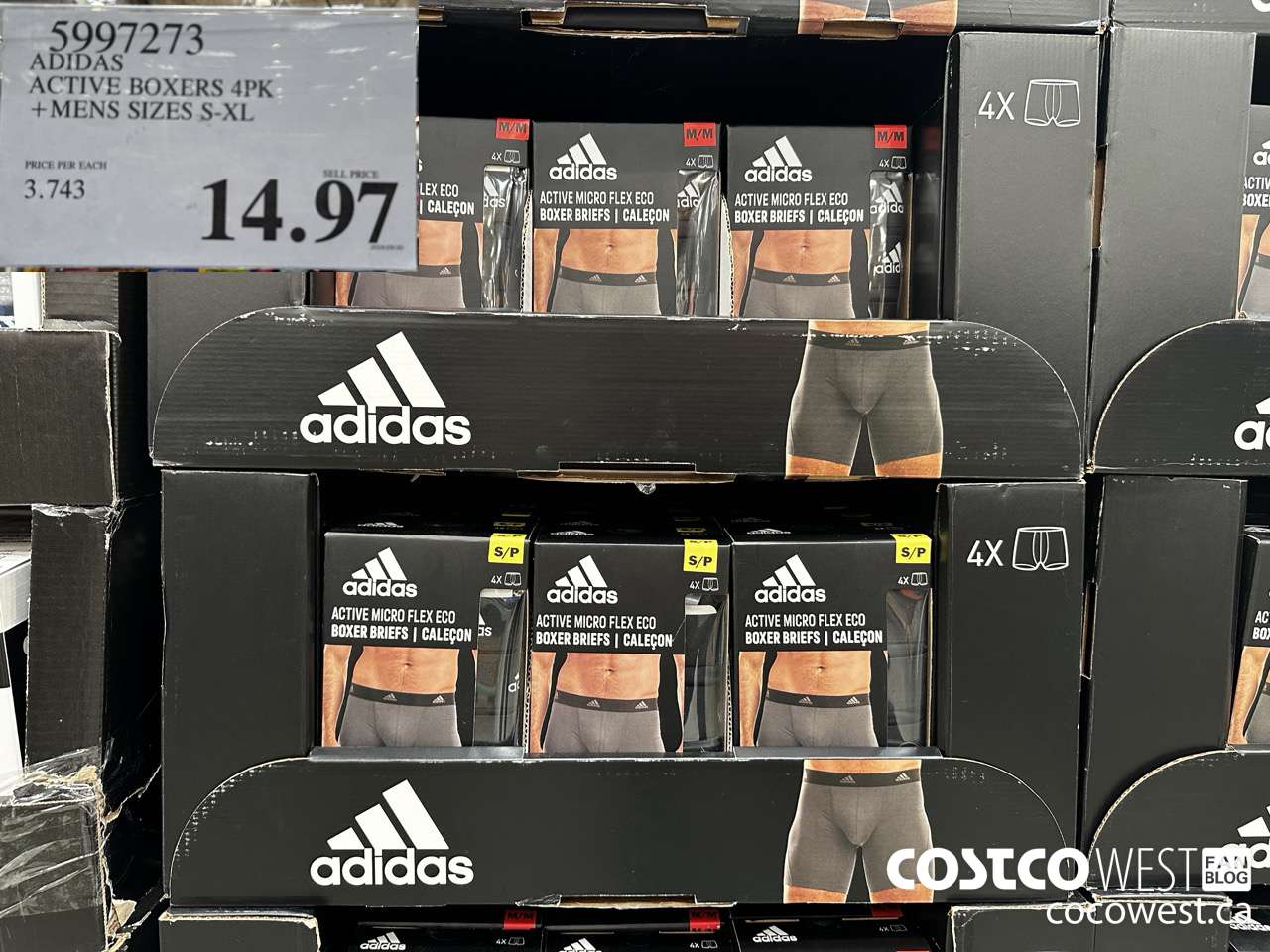 5997273 ADIDAS ACTIVE BOXERS 4PK MENS SIZES S-XL $14.97