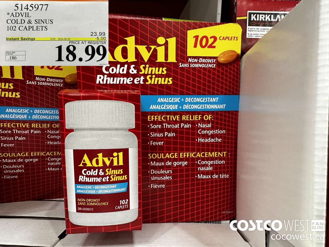 5145977 ADVIL COLD & SINUS 102 CAPLETS ($5.00 INSTANT SAVINGS EXPIRES ON 2024-09-29) $18.99