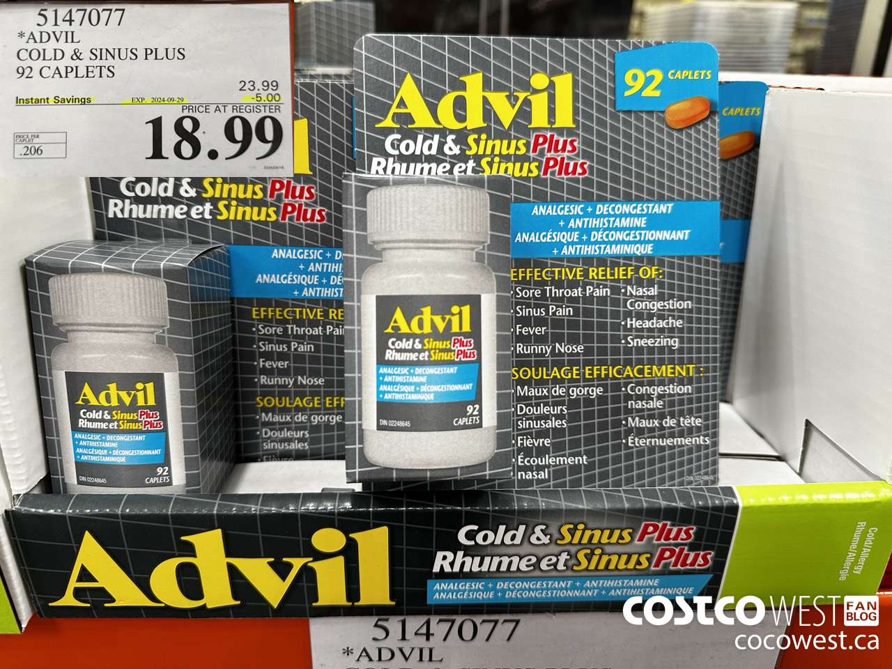 5147077 ADVIL COLD & SINUS PLUS 92 CAPLETS ($5.00 INSTANT SAVINGS EXPIRES ON 2024-09-29) $18.99