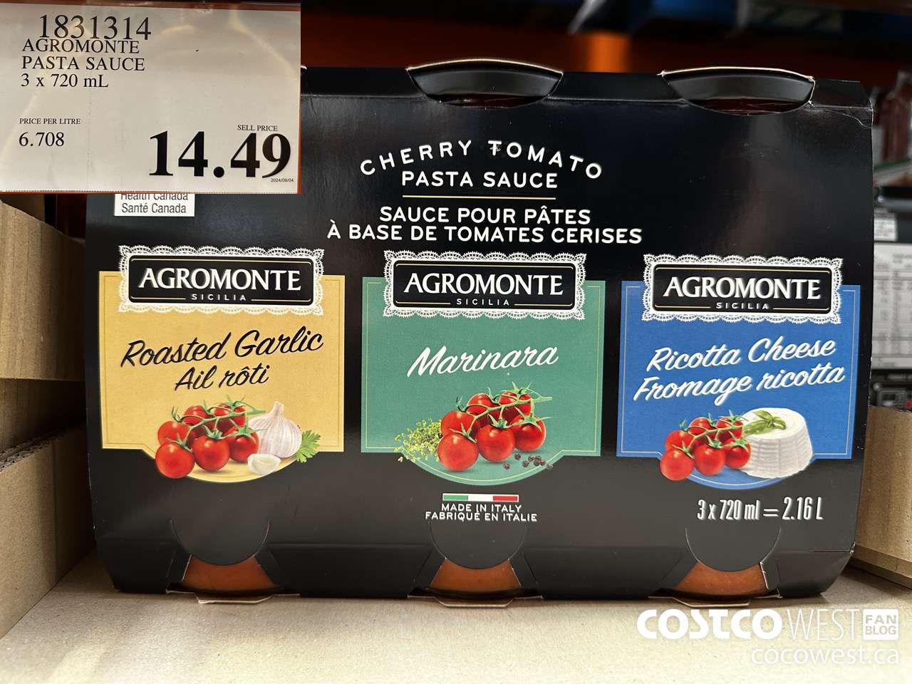 1831314 AGROMONTE PASTA SAUCE 3 X 720ML $14.49