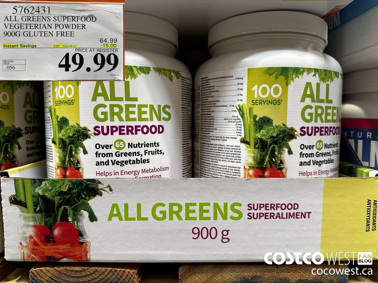 5762431 ALL GREENS SUPERFOOD VEGETERIAN POWDER 900G GLUTEN FREE ($15.00 INSTANT SAVINGS EXPIRES ON 2024-09-15) $49.99