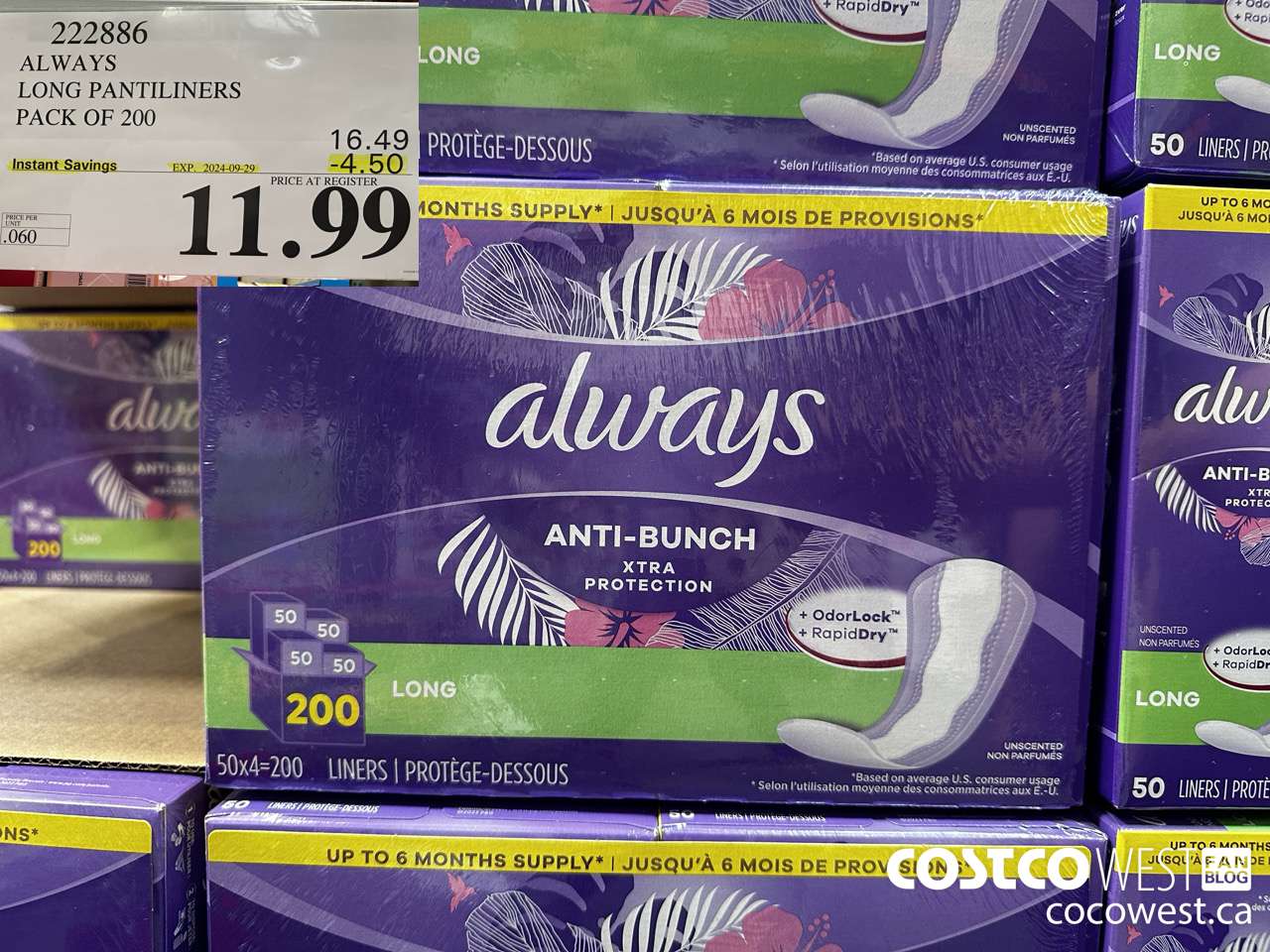 222886 ALWAYS DRI-LINERS LONG PANTILINERS PACK OF 200 ($4.50 INSTANT SAVINGS EXPIRES ON 2024-09-29) $11.99