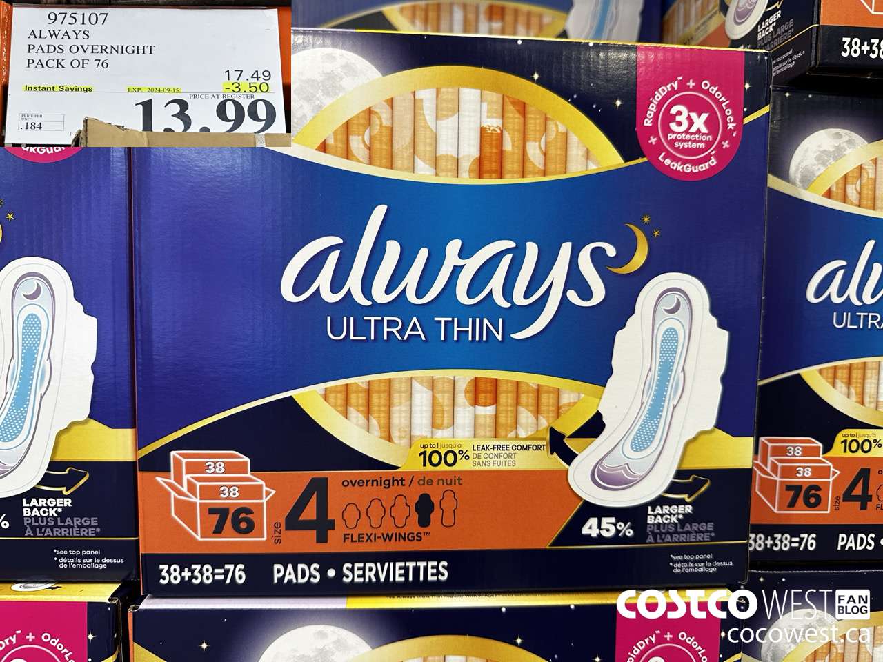 975107 ALWAYS ULTRA THIN PADS OVERNIGHT BOX OF 76 ($3.50 INSTANT SAVINGS EXPIRES ON 2024-09-15) $13.99
