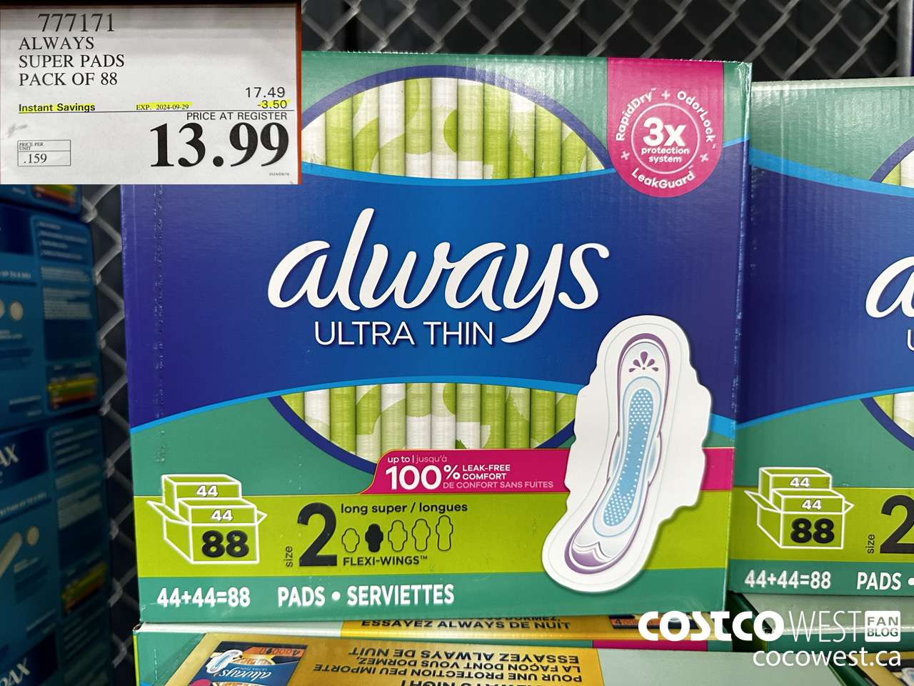 777171 ALWAYS ULTRA THIN PADS SUPER 88CT ($3.50 INSTANT SAVINGS EXPIRES ON 2024-09-29) $13.99