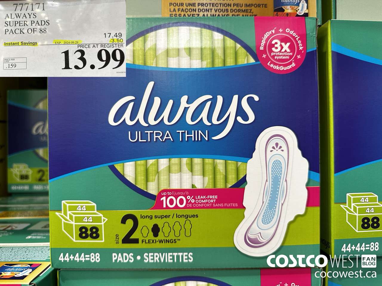 777171 ALWAYS ULTRA THIN PADS SUPER 88CT ($3.50 INSTANT SAVINGS EXPIRES ON 2024-09-29) $13.99