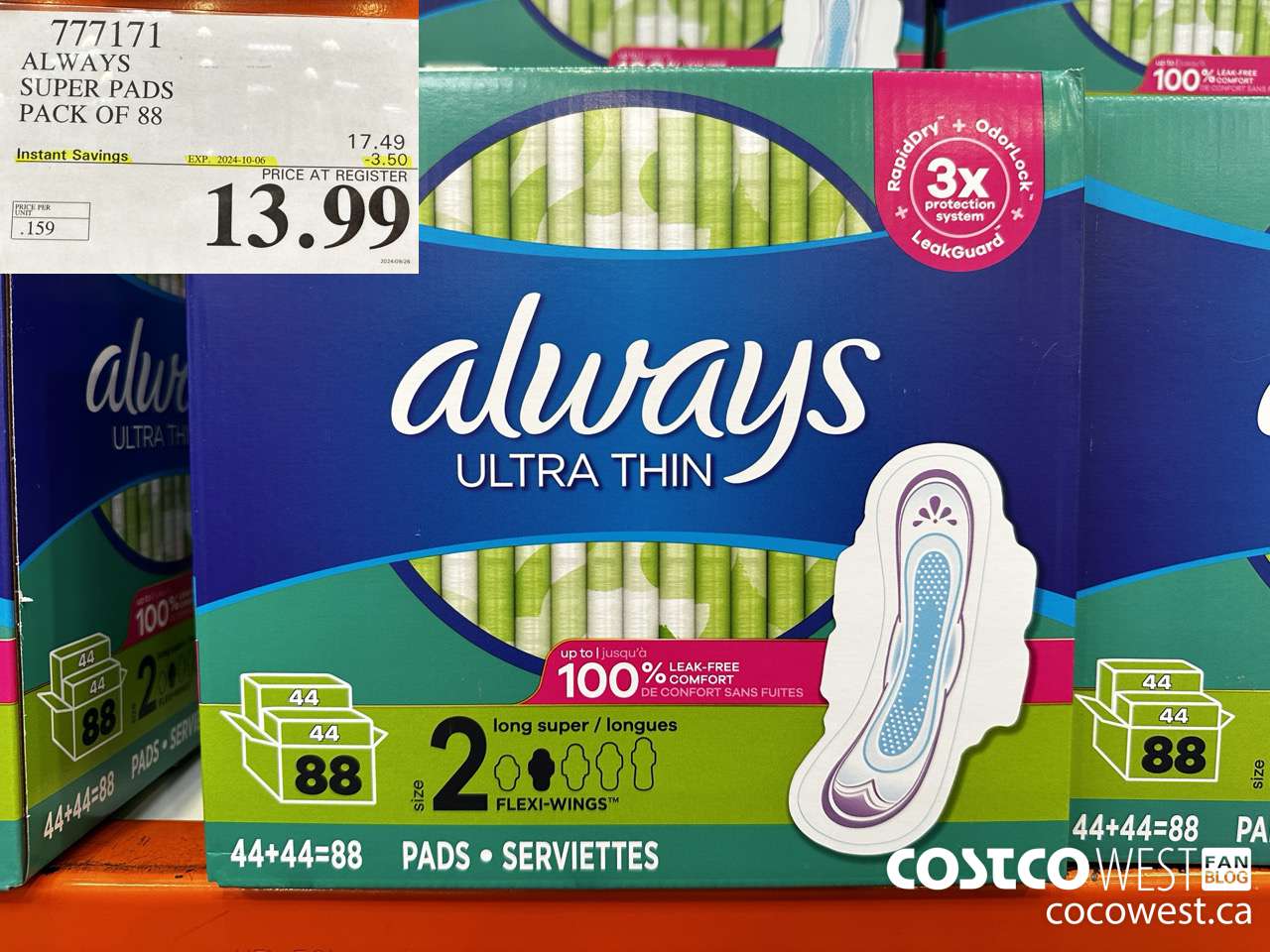 777171 ALWAYS ULTRA THIN PADS SUPER 88CT ($3.50 INSTANT SAVINGS EXPIRES ON 2024-10-06) $13.99