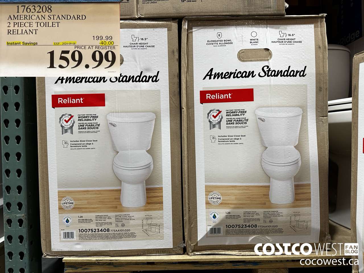 1763208 AMERICAN STANDARD 2 PIECE TOILET RELIANT ($40.00 INSTANT SAVINGS EXPIRES ON 2024-09-08) $159.99