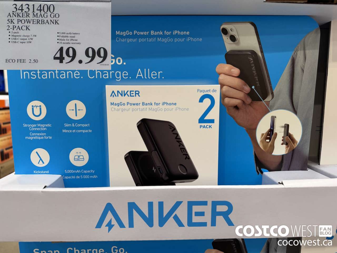 3431400 ANKER MAG GO 5K POWERBANK 2-PACK $49.99