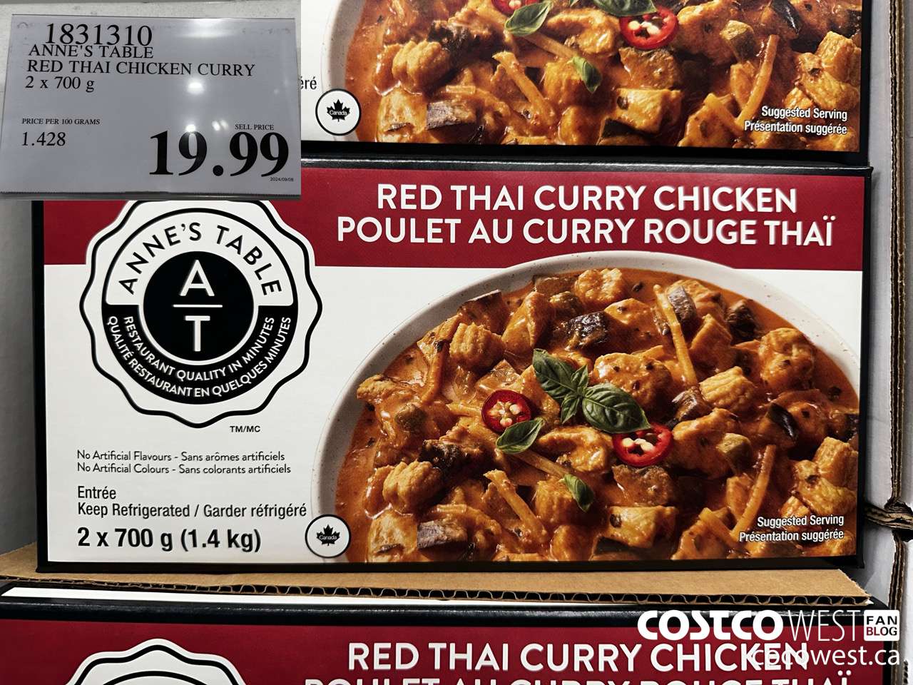 1831310 ANNE'S TABLE RED THAI CHICKEN CURRY 2 X 700G $19.99