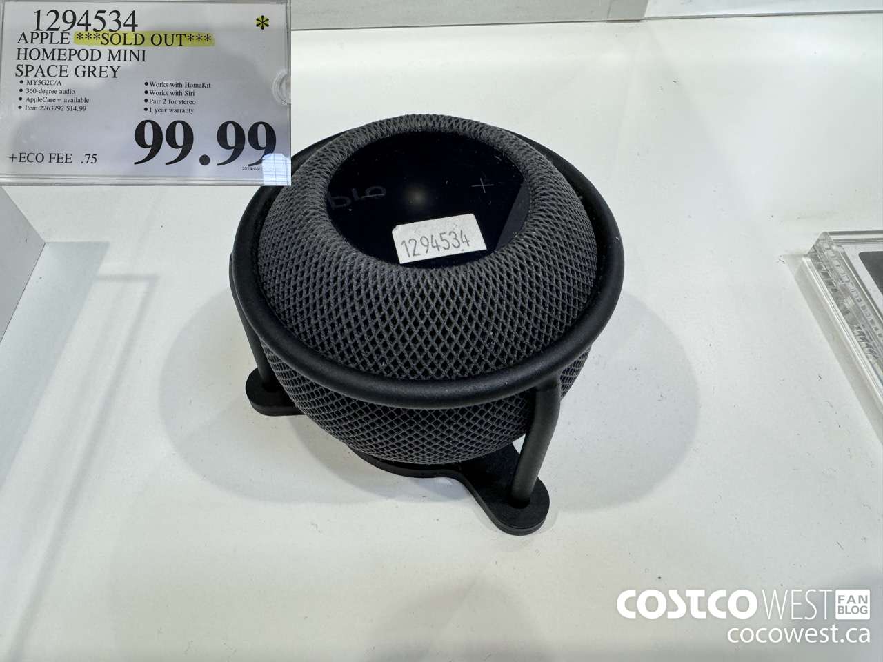 1294534 APPLE HOMEPOD MINI SPACE GREY $99.99