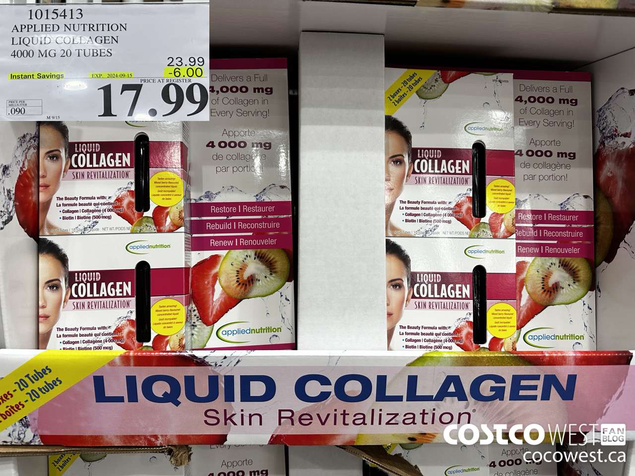 1015413 APPLIED NUTRITION LIQUID COLLAGEN 4000 MG 20 TUBES ($6.00 INSTANT SAVINGS EXPIRES ON 2024-09-15) $17.99