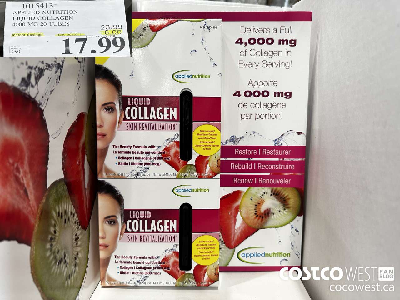 1015413 APPLIED NUTRITION LIQUID COLLAGEN 4000 MG 20 TUBES ($6.00 INSTANT SAVINGS EXPIRES ON 2024-09-15) $17.99