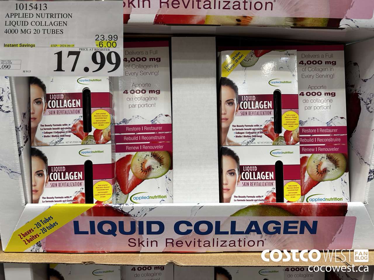 1015413 APPLIED NUTRITION LIQUID COLLAGEN 4000 MG 20 TUBES ($6.00 INSTANT SAVINGS EXPIRES ON 2024-09-15) $17.99