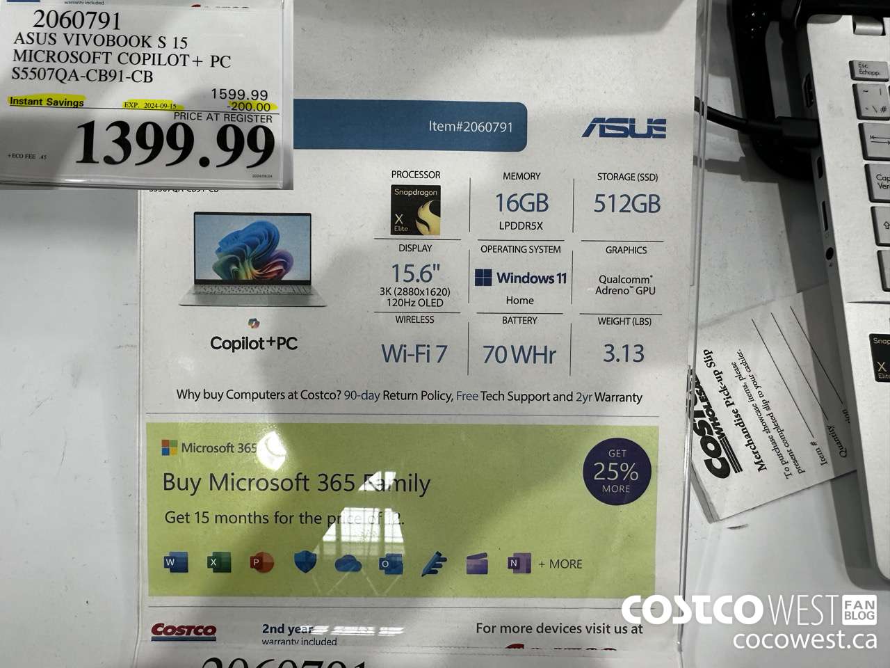 2060791 ASUS VIVOBOOK S 15 MICROSOFT COPILOT + PC S5507QA-CB91-CB ($200.00 INSTANT SAVINGS EXPIRES ON 2024-09-15) $1399.99