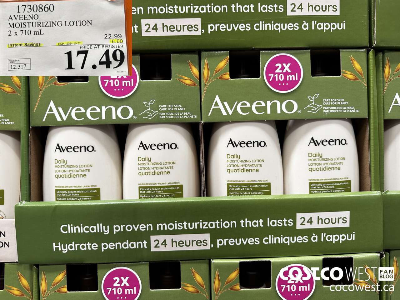 1730860 AVEENO MOISTURIZING LOTION 2 X 710ML ($5.50 INSTANT SAVINGS EXPIRES ON 2024-10-27) $17.49