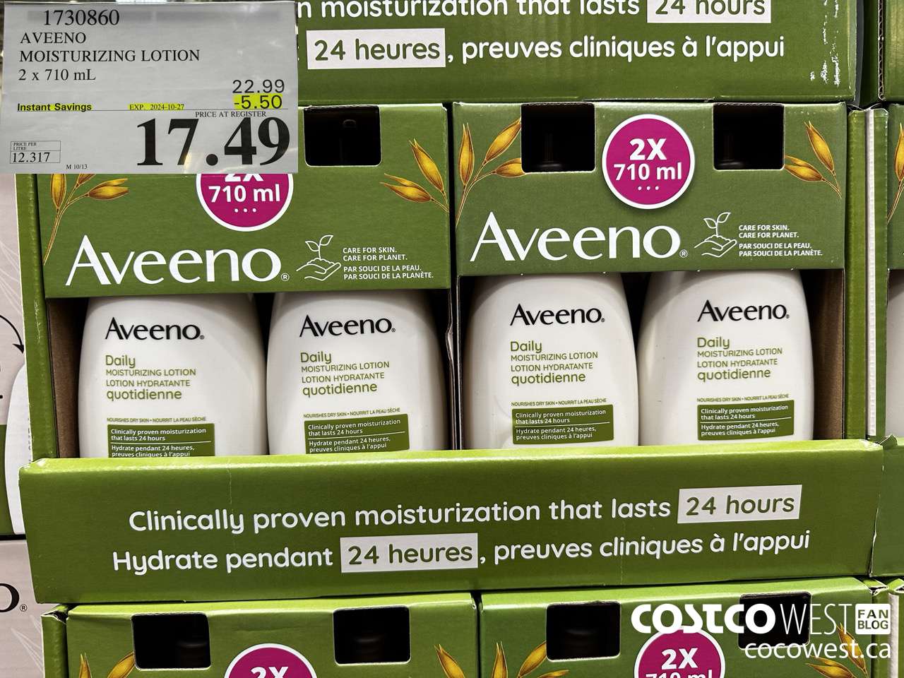 1730860 AVEENO MOISTURIZING LOTION 2 X 710ML ($5.50 INSTANT SAVINGS EXPIRES ON 2024-10-27) $17.49