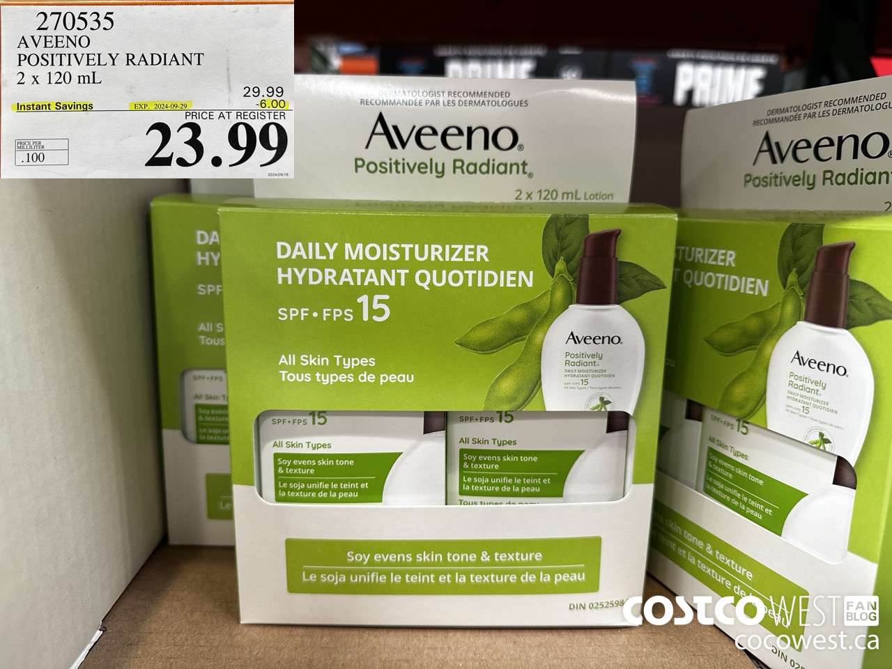 270535 AVEENO POSITIVELY RADIANT 2 X 120 ML ($6.00 INSTANT SAVINGS EXPIRES ON 2024-09-29) $23.99