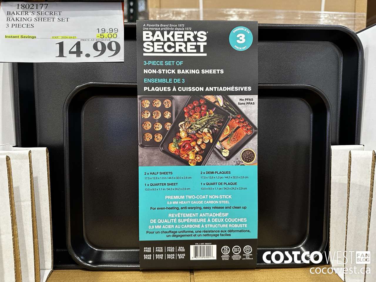 1802177 BAKER'S SECRET BAKING SHEET SET 3 PIECES ($5.00 INSTANT SAVINGS EXPIRES ON 2024-10-27) $14.99