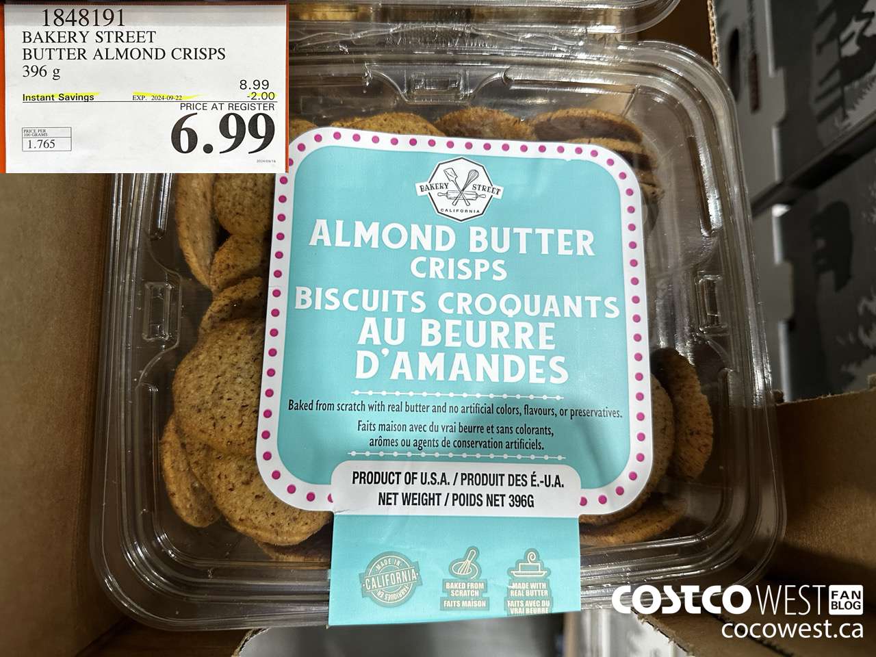 1848191 BAKERY STREET BUTTER ALMOND CRISPS 396G ($2.00 INSTANT SAVINGS EXPIRES ON 2024-09-22) $6.99