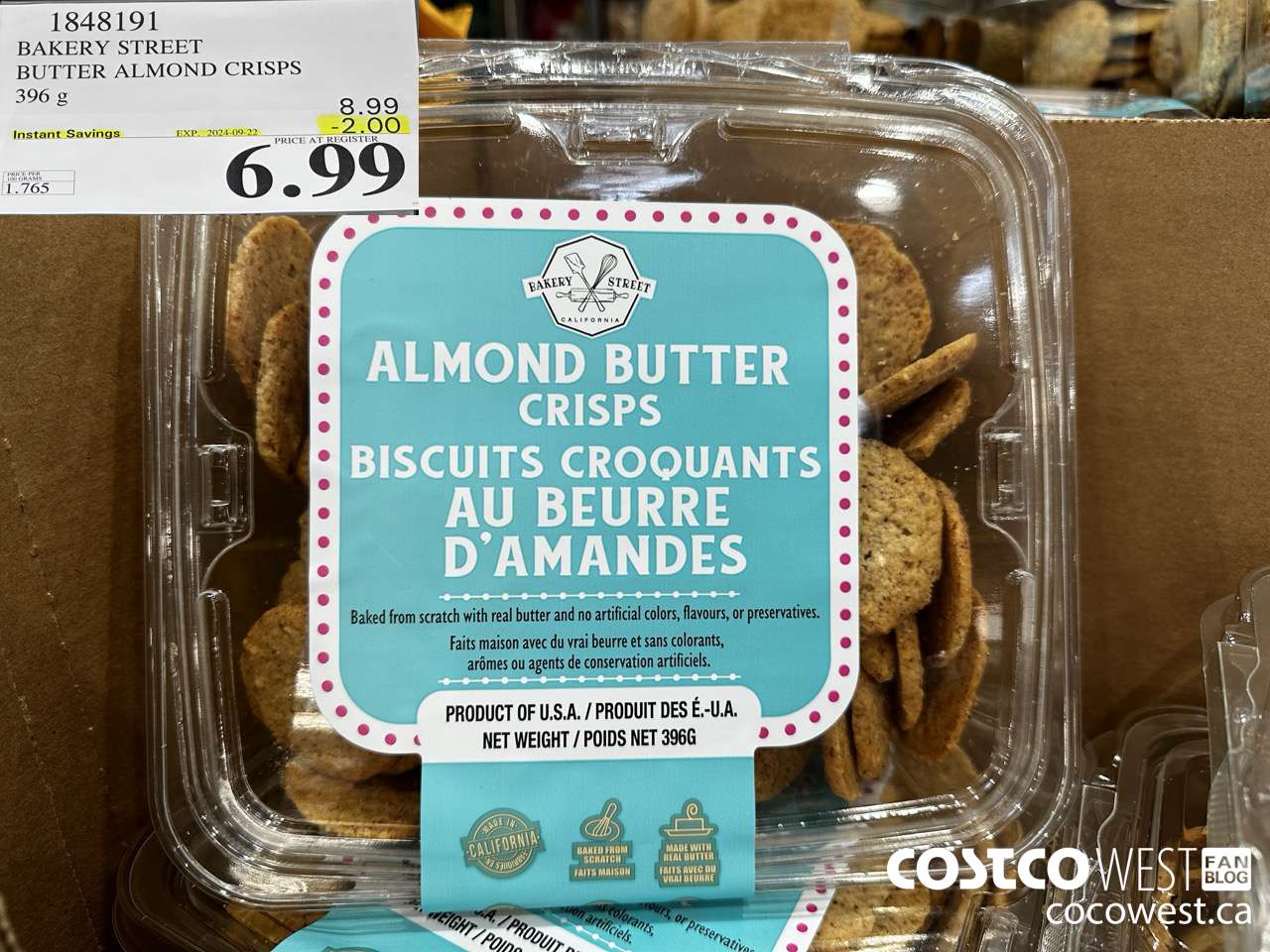 1848191 BAKERY STREET BUTTER ALMOND CRISPS 396G ($2.00 INSTANT SAVINGS EXPIRES ON 2024-09-22) $6.99