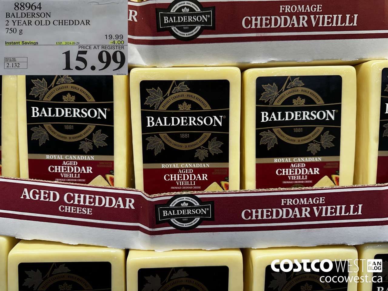 88964 BALDERSON 2 YEAR OLD CHEDDAR 750 g ($4.00 INSTANT SAVINGS EXPIRES ON 2024-09-29) $15.99