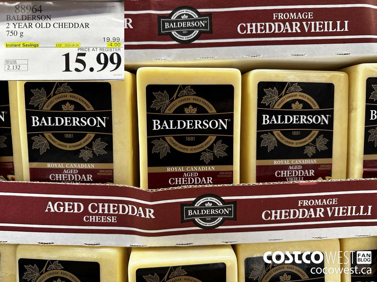 88964 BALDERSON 2 YEAR OLD CHEDDAR 750 g ($4.00 INSTANT SAVINGS EXPIRES ON 2024-09-29) $15.99
