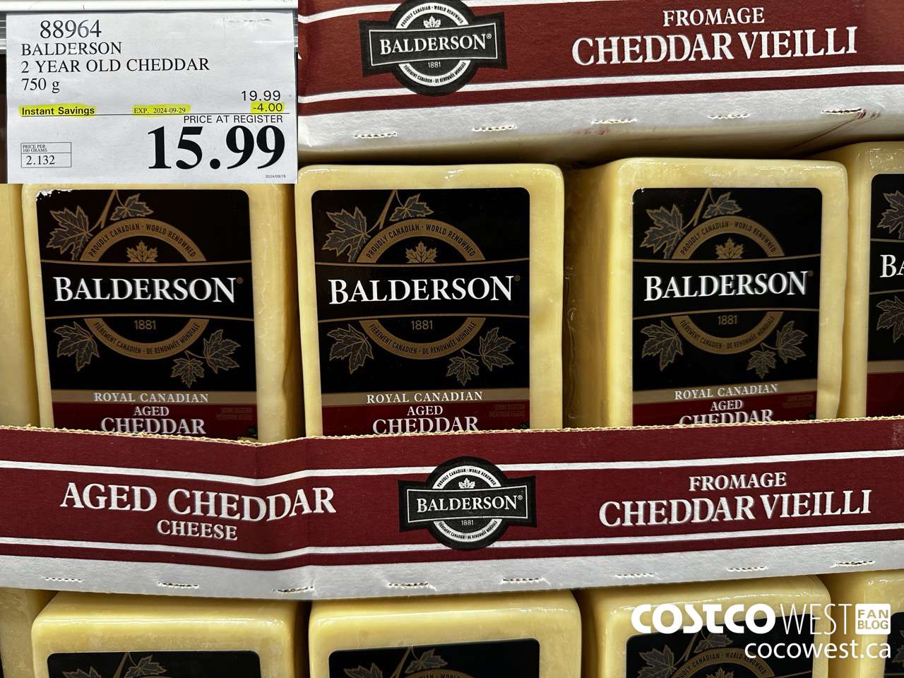 88964 BALDERSON 2 YEAR OLD CHEDDAR 750 g ($4.00 INSTANT SAVINGS EXPIRES ON 2024-09-29) $15.99