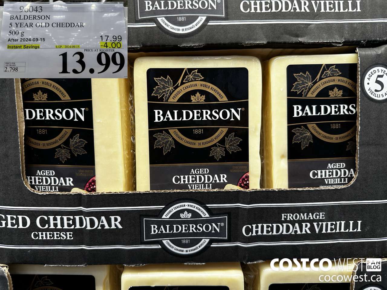 96043 BALDERSON 5 YEAR OLD CHEDDAR 500 G ($4.00 INSTANT SAVINGS EXPIRES ON 2024-09-15) $13.99