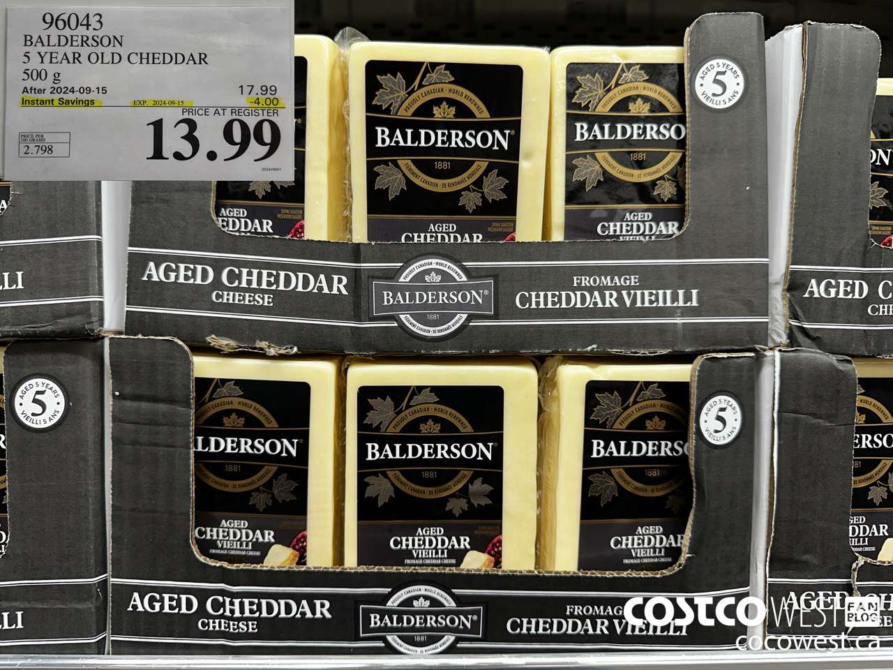 96043 BALDERSON 5 YEAR OLD CHEDDAR 500 G ($4.00 INSTANT SAVINGS EXPIRES ON 2024-09-15) $13.99