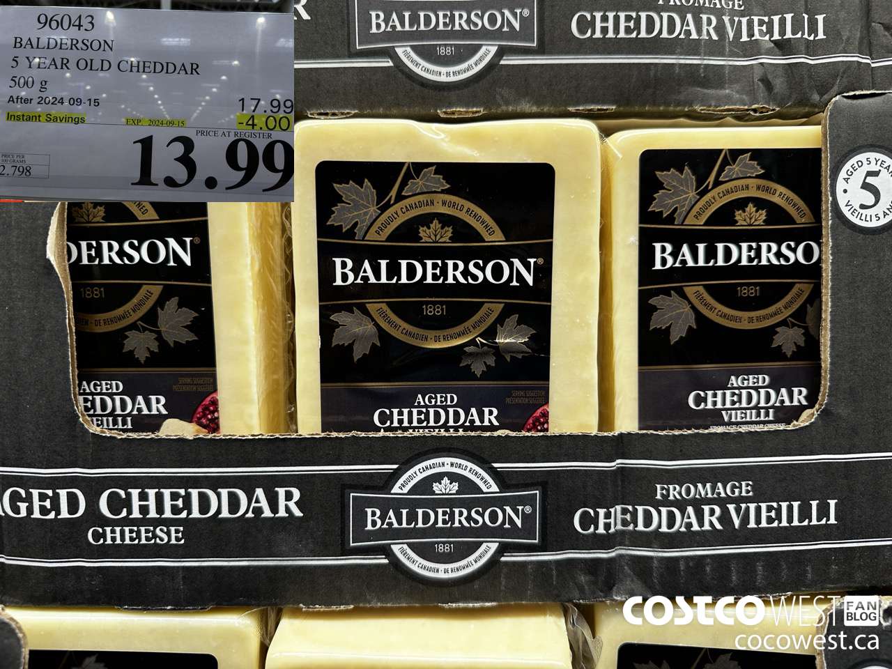 96043 BALDERSON 5 YEAR OLD CHEDDAR 500 G ($4.00 INSTANT SAVINGS EXPIRES ON 2024-09-15) $13.99