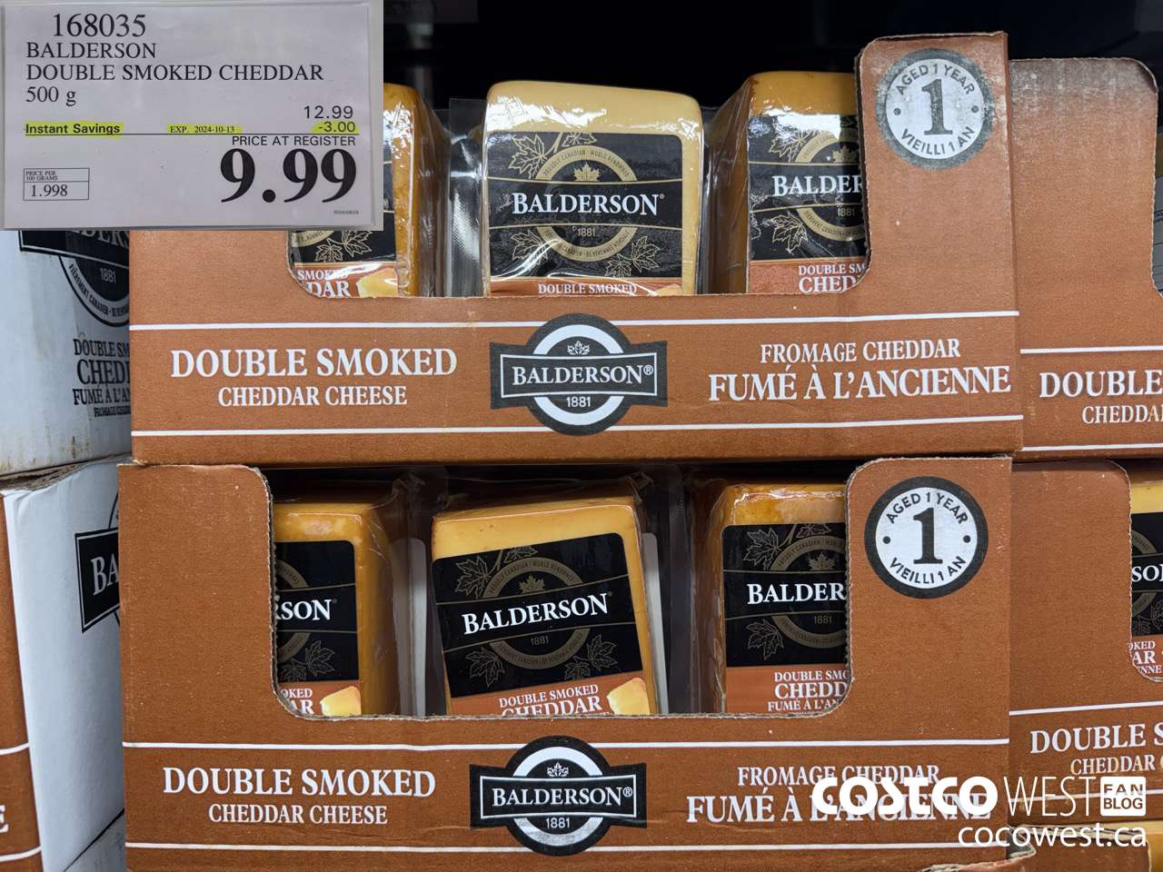 168035 BALDERSON DOUBLE SMOKED CHEDDAR 500 g ($3.00 INSTANT SAVINGS EXPIRES ON 2024-10-13) $9.99