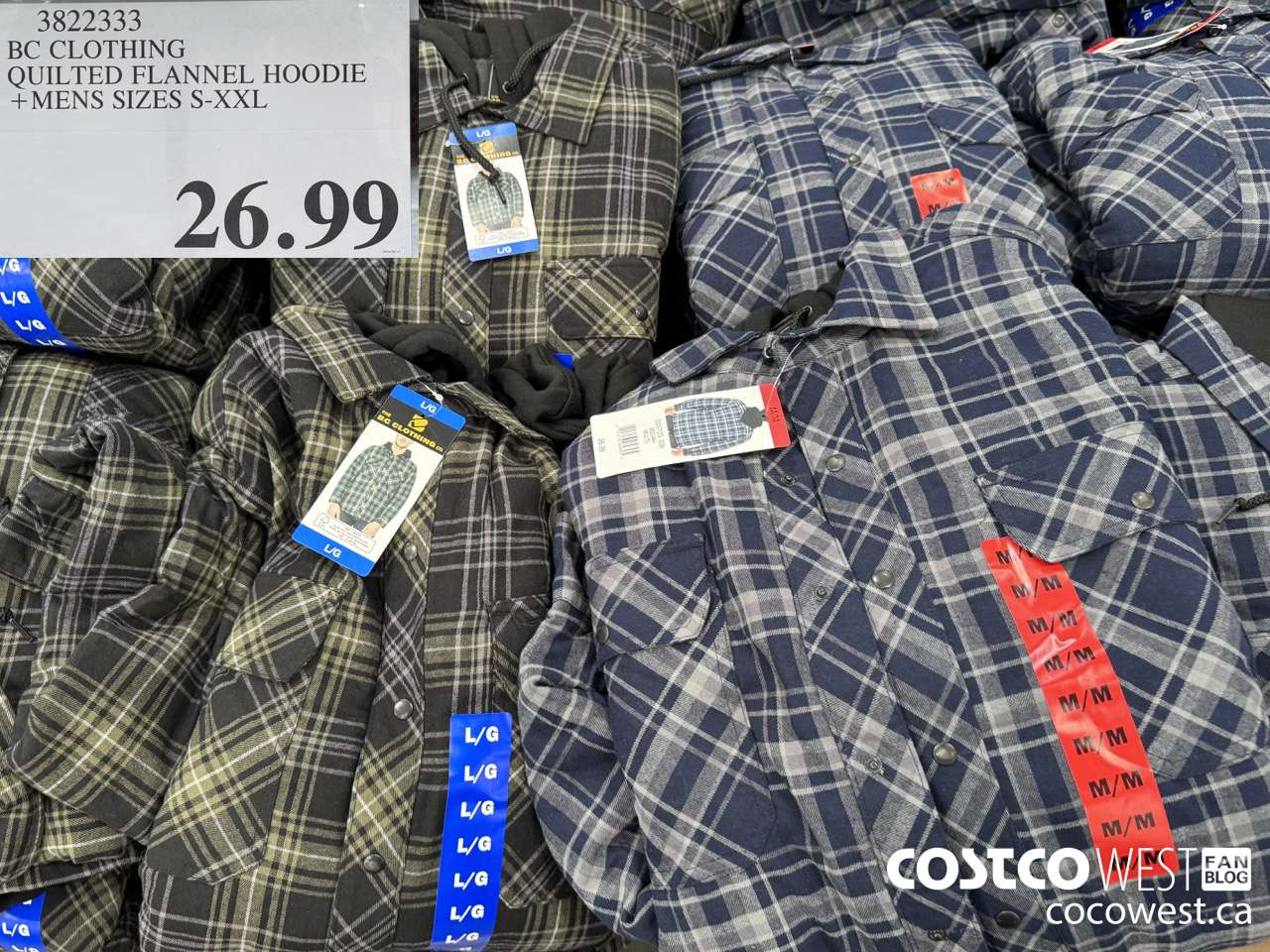 3822333 BC CLOTHING QUILTED FLANNEL HOODIE MENS SIZES S-XXL $26.99