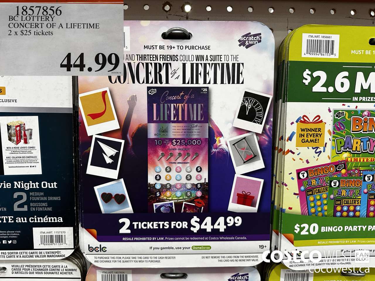 1857856 BC LOTTERY CONCERT OF A LIFETIME 2 X $25 TICKETS $44.99