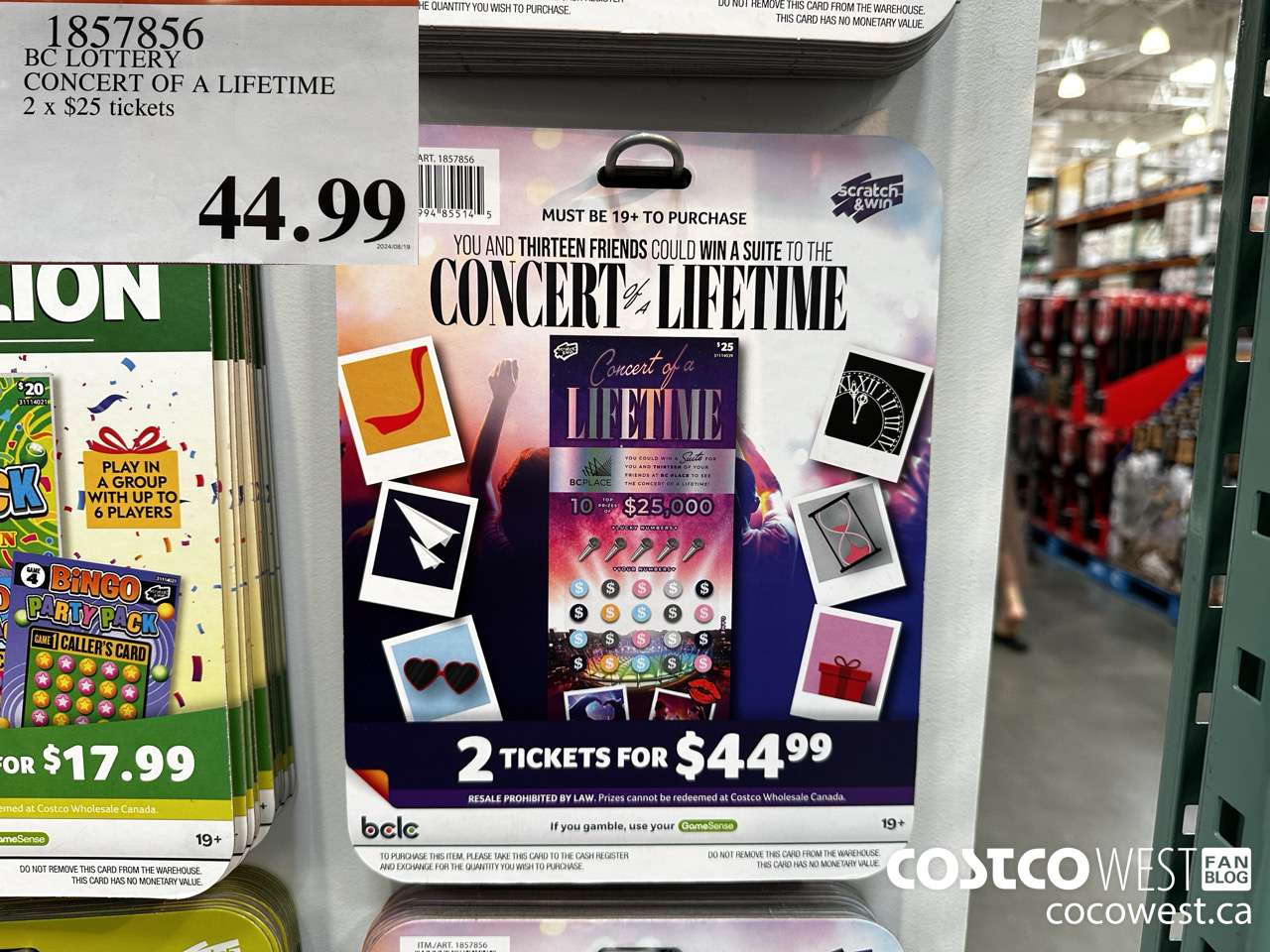 1857856 BC LOTTERY CONCERT OF A LIFETIME 2 X $25 TICKETS $44.99