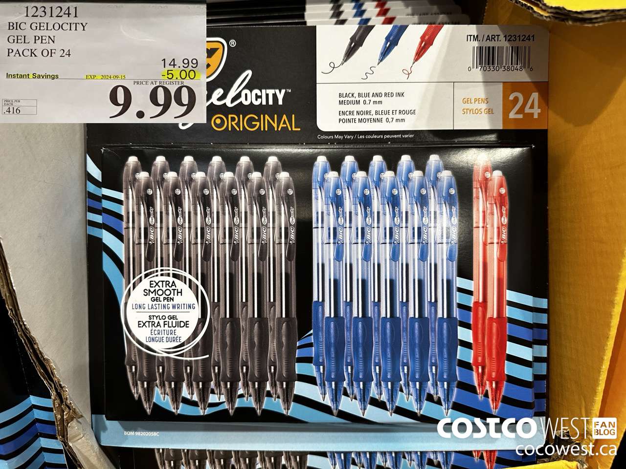 1231241 BIC GELOCITY BLUE & BLK PENS PACK OF 24 ($5.00 INSTANT SAVINGS EXPIRES ON 2024-09-15) $9.99