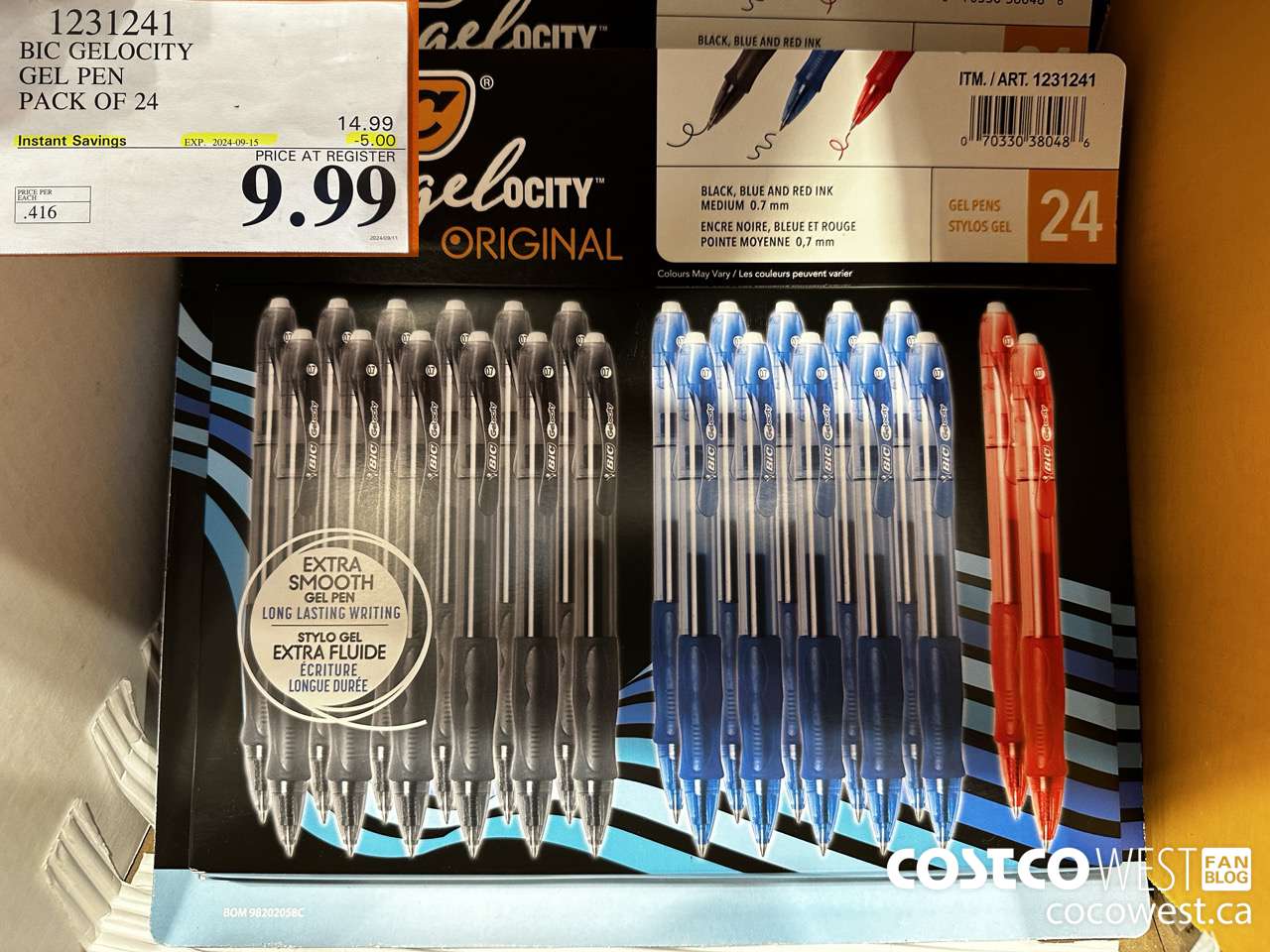 1231241 BIC GELOCITY BLUE & BLK PENS PACK OF 24 ($5.00 INSTANT SAVINGS EXPIRES ON 2024-09-15) $9.99