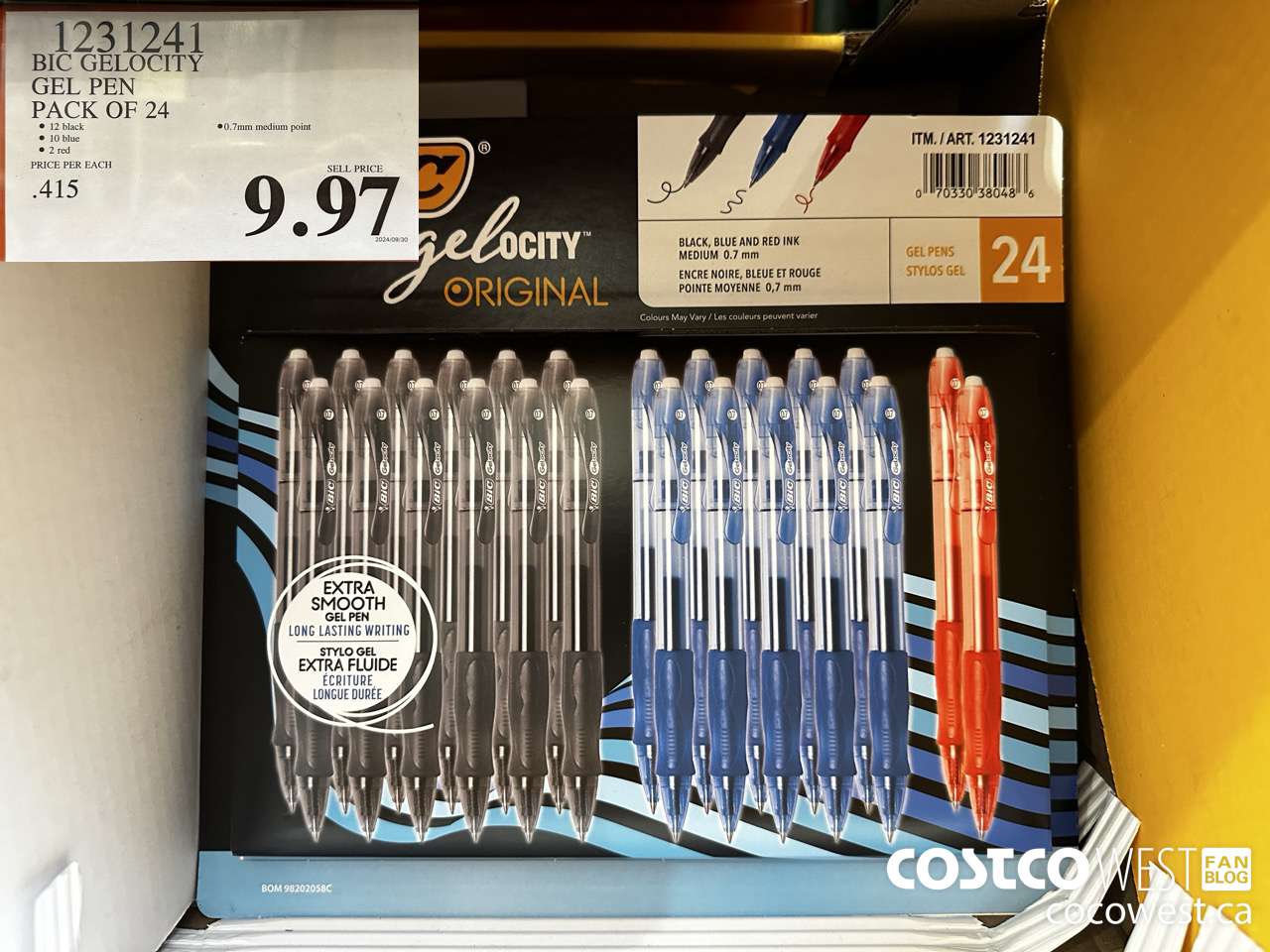 1231241 BIC GELOCITY BLUE & BLK PENS PACK OF 24 $9.97