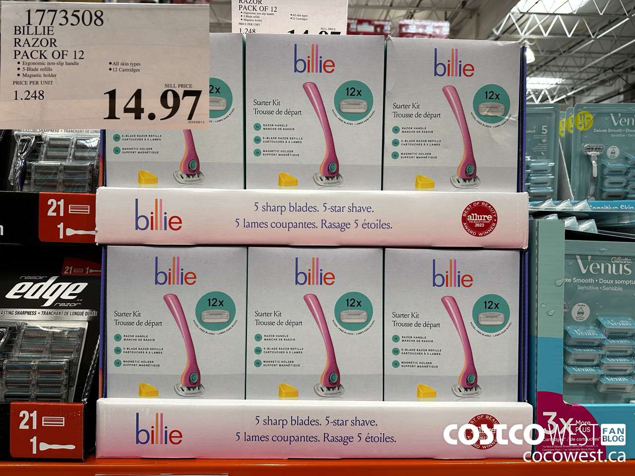 1773508 BILLIE RAZOR PACK OF 12 $14.97