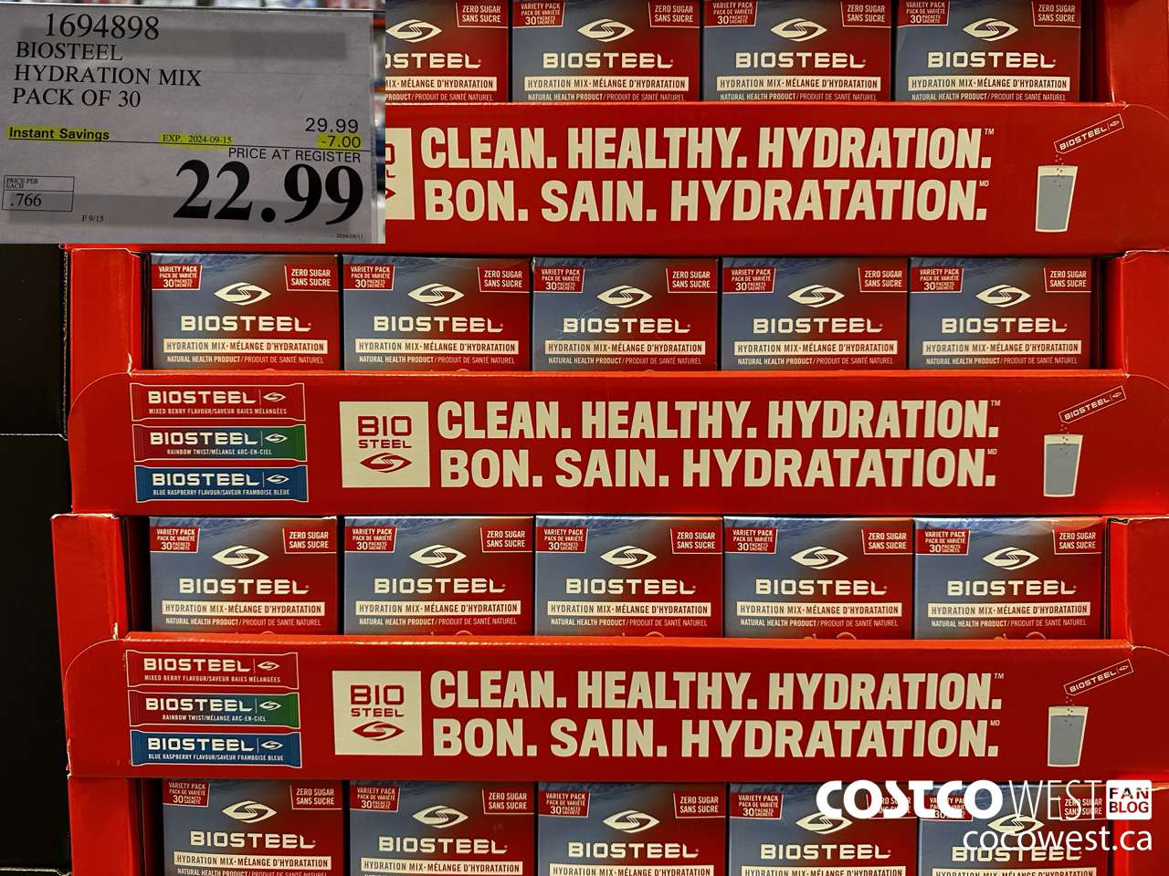 1694898 BIOSTEEL HYDRATION MIX PACK OF 30 ($7.00 INSTANT SAVINGS EXPIRES ON 2024-09-15) $22.99