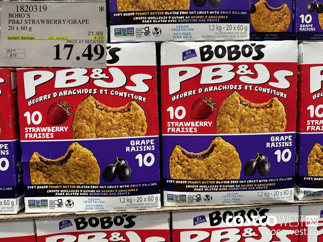 1820319 BOBO'S PB&J STRAWBERRY/GRAPE 20 X 60G ($4.50 INSTANT SAVINGS EXPIRES ON 2024-09-22) $17.49