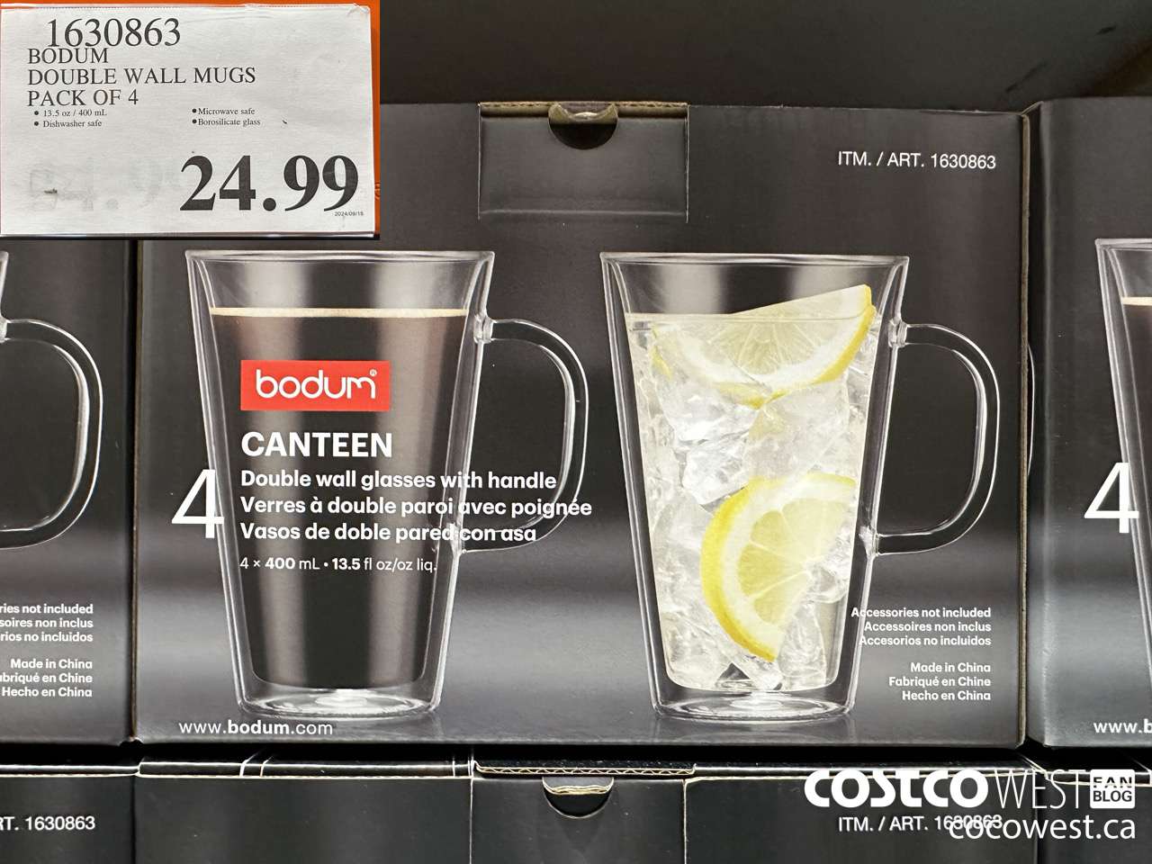 1630863 BODUM DOUBLE WALL MUG 13.5 OZ 4 PACK $24.99