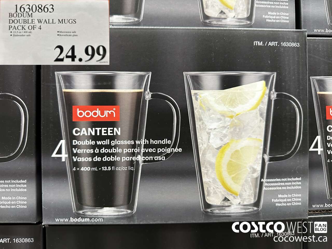 1630863 BODUM DOUBLE WALL MUG 13.5 OZ 4 PACK $24.99