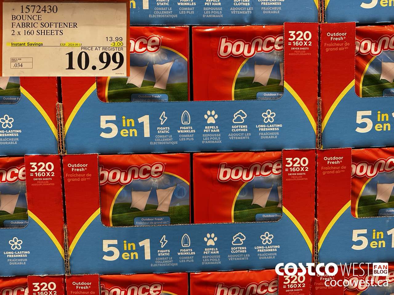 1572430 BOUNCE FABRIC SOFTENER 2 X 160 SHEETS ($3.00 INSTANT SAVINGS EXPIRES ON 2024-09-15) $10.99